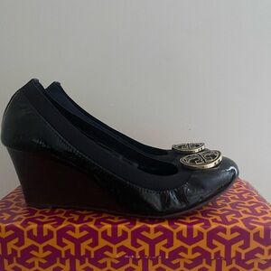 Tory Burch Black Authentic Leather Wedge